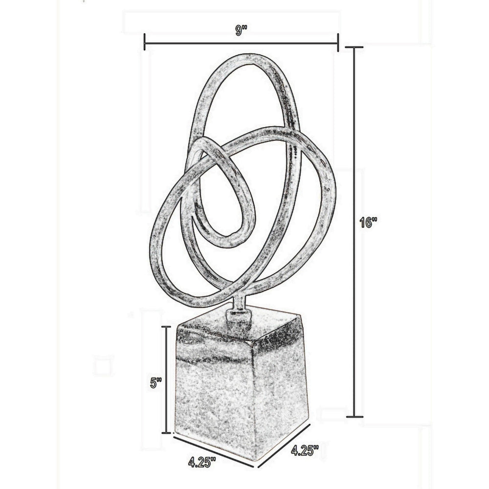 9 Inch Table Sculpture Abstract Loop Design Block Base Black Silver By Casagear Home BM302657