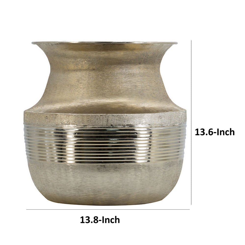 14 Inch Decorative Aluminum Pot Ribbed Details Wide Mouth Gold By Casagear Home BM302665