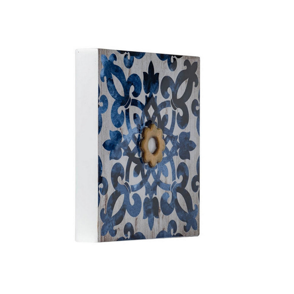 Set of 4 Classic Framed Wall Decor Abstract Tile Design White and Blue By Casagear Home BM302672