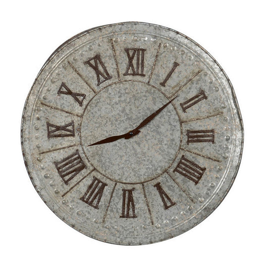 20 Inch Classic Round Wall Clock, Metal, Roman Numerals, Vintage Gray  By Casagear Home