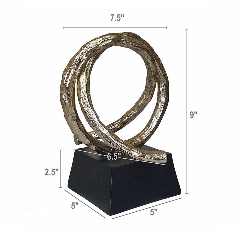 10 Inch Modern Table Sculpture Bright Gold Aluminum Intertwined Ring Loop By Casagear Home BM302689