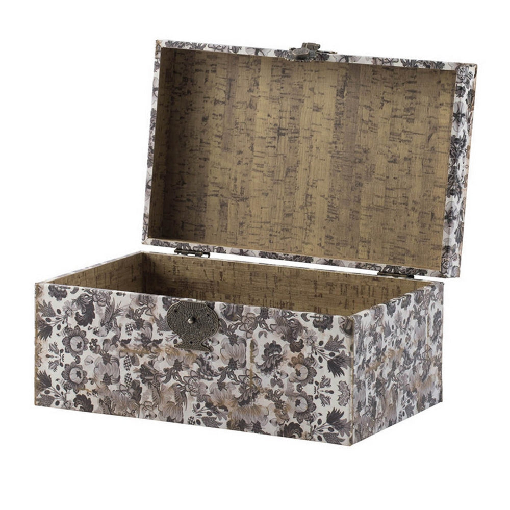 Set of 3 Decorative Boxes MDF Frame Black and Gray Floral Printing By Casagear Home BM302690