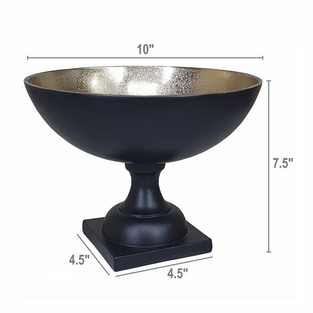 10 Inch Vintage Style Accent Bowl Gold Antique Black Pedestal Stand By Casagear Home BM302693