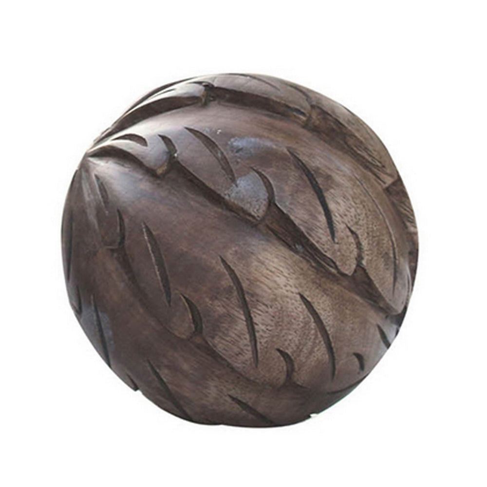 5 Inch Decorative Spheres Set of 3 Balls Carved Texture Mango Wood Brown By Casagear Home BM302708