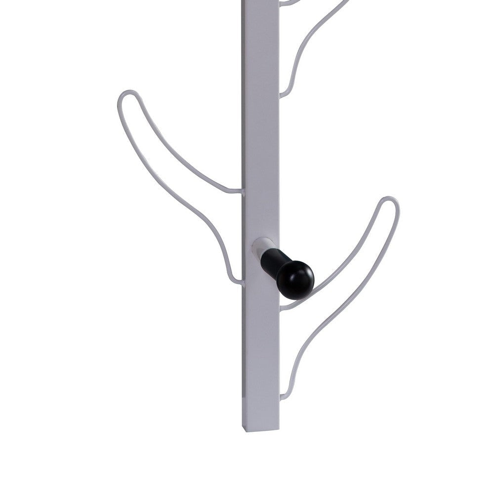 34 Inch Wall Mounted Coat and Hat Rack with 8 Hooks Silver Metal Frame By Casagear Home BM302943