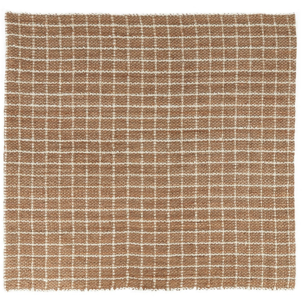 Obi 8 x 8 Square Handwoven Area Rug, Ivory Checkered Patterns, Brown Jute By Casagear Home