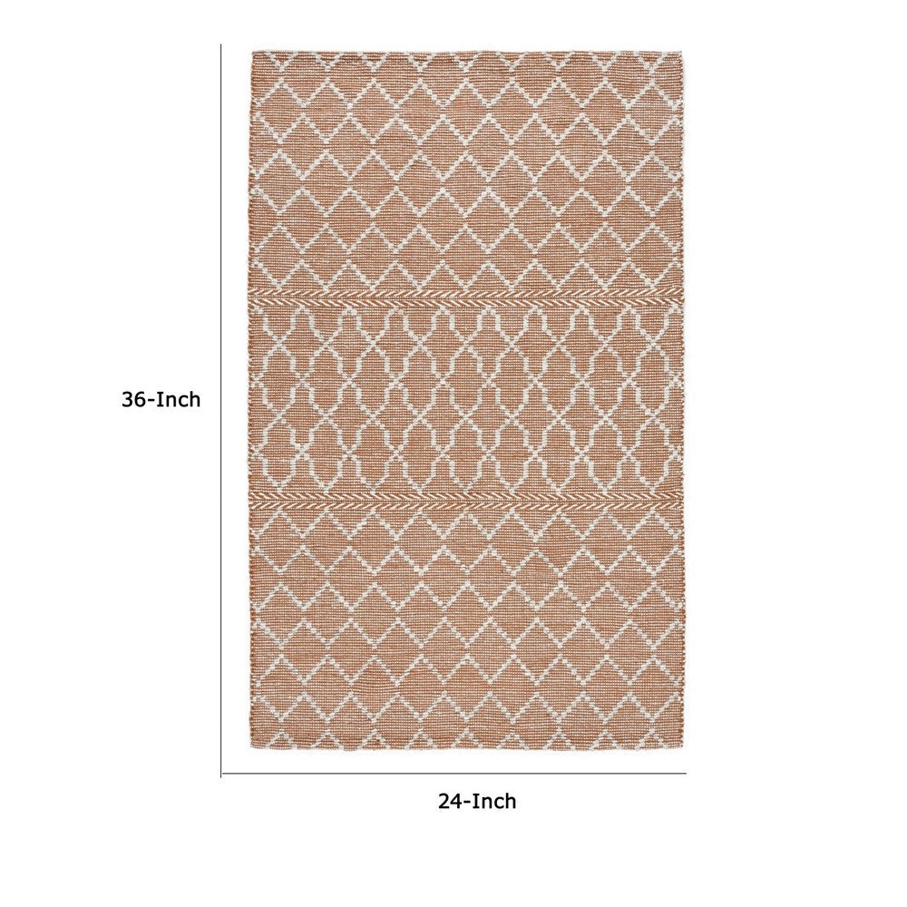 Solk 2 x 3 Small Area Rug Woven Polyester Moroccan Lattice Ivory Brown By Casagear Home BM303035