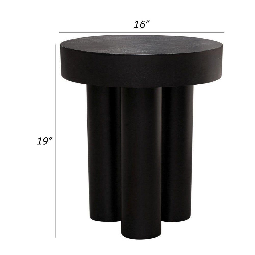 16 Inch Modern End Table Thick Sturdy Surface Tripod Legs Black Wood By Casagear Home BM303181