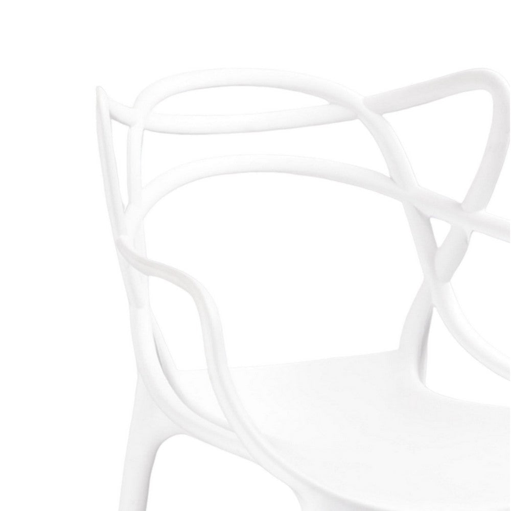 Yuva 22 Inch Armchair Modern Intricate Curved Seat White Polypropylene By Casagear Home BM304620