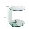 24 Inch Curved Glass End Table Cylindrical Design Caster Wheels Clear By Casagear Home BM304671