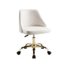 Yim 22 Inch Adjustable Swivel Office Chair, White Faux Leather, Gold Metal By Casagear Home