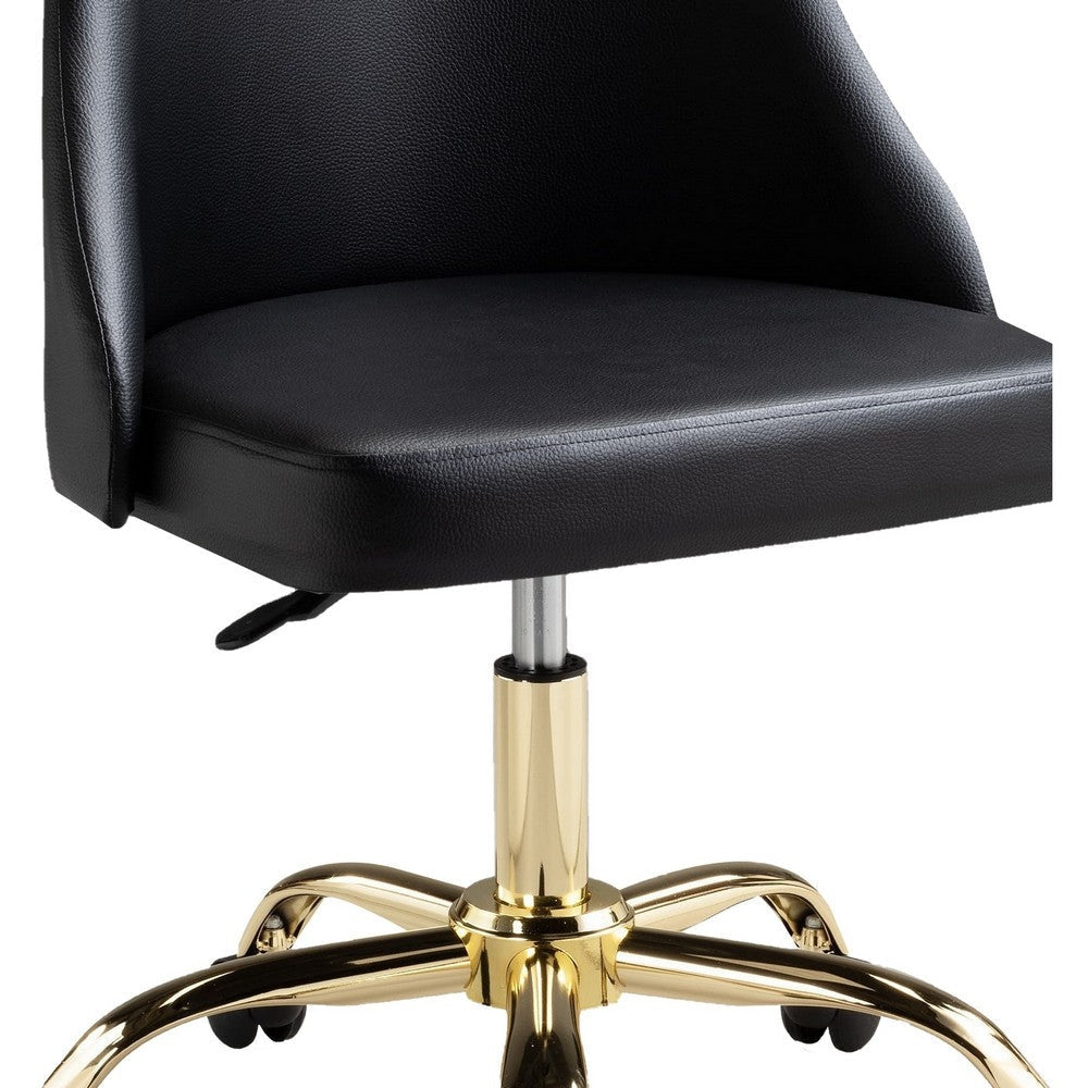 Yim 22 Inch Adjustable Swivel Office Chair Black Faux Leather Gold Metal By Casagear Home BM304673