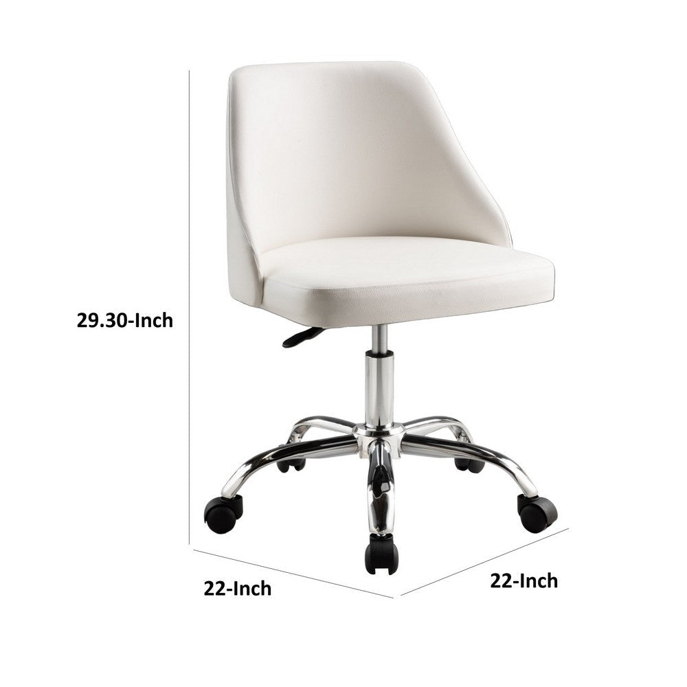 Yim 22 Inch Adjustable Swivel Office Chair White Faux Leather Chrome Base By Casagear Home BM304674