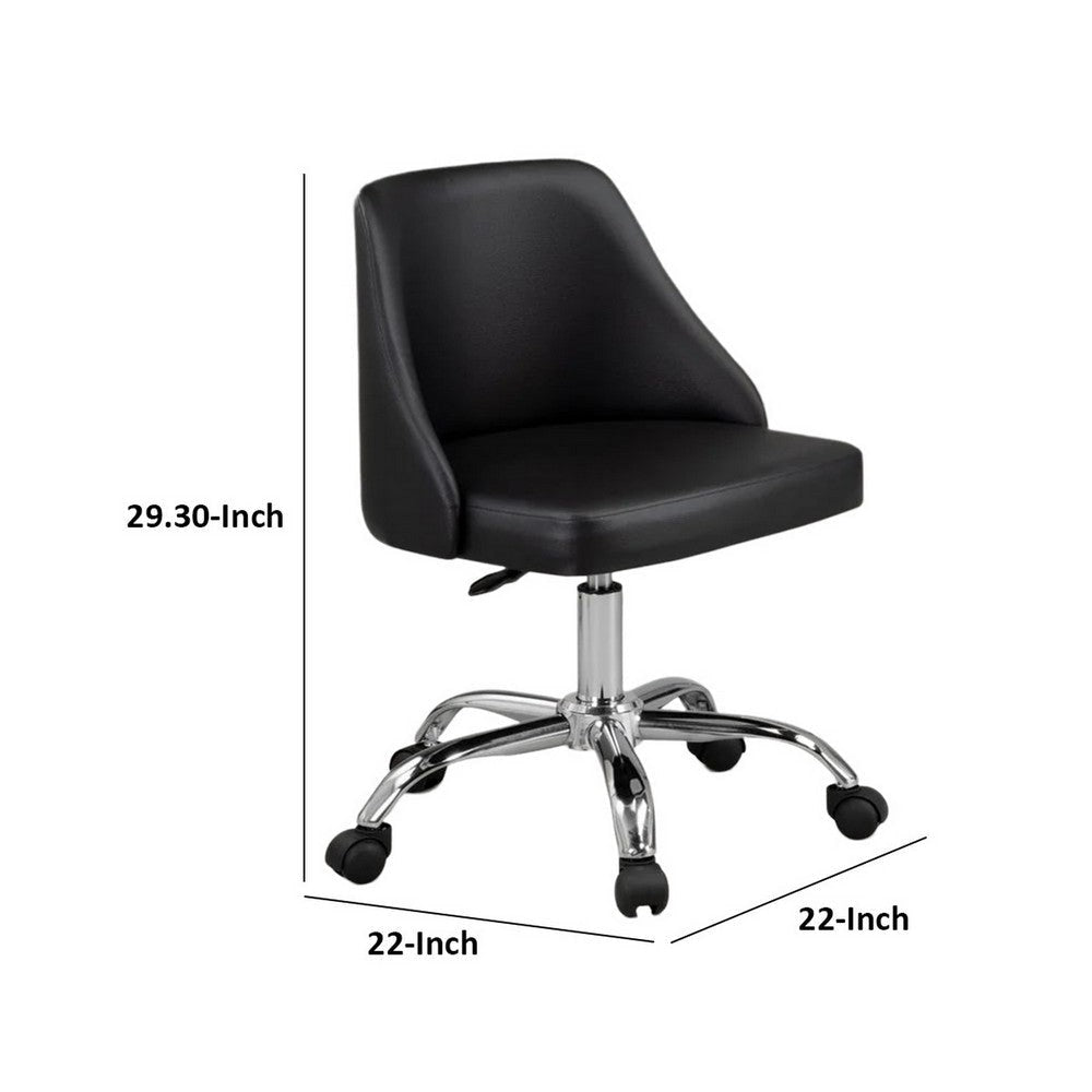 Yim 22 Inch Adjustable Swivel Office Chair Black Faux Leather Chrome Base By Casagear Home BM304675