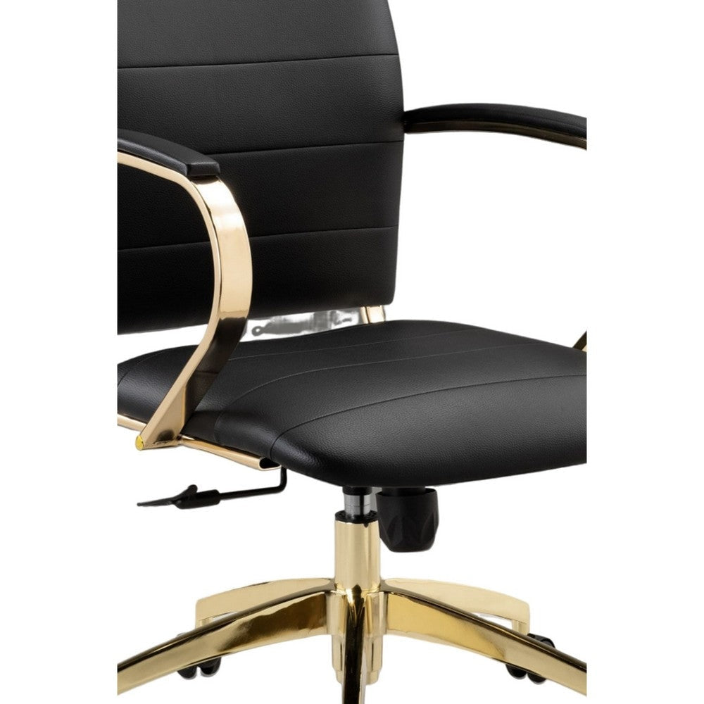 Zoha 27 Inch Adjustable Swivel Office Chair Black Faux Leather Gold Base By Casagear Home BM304679