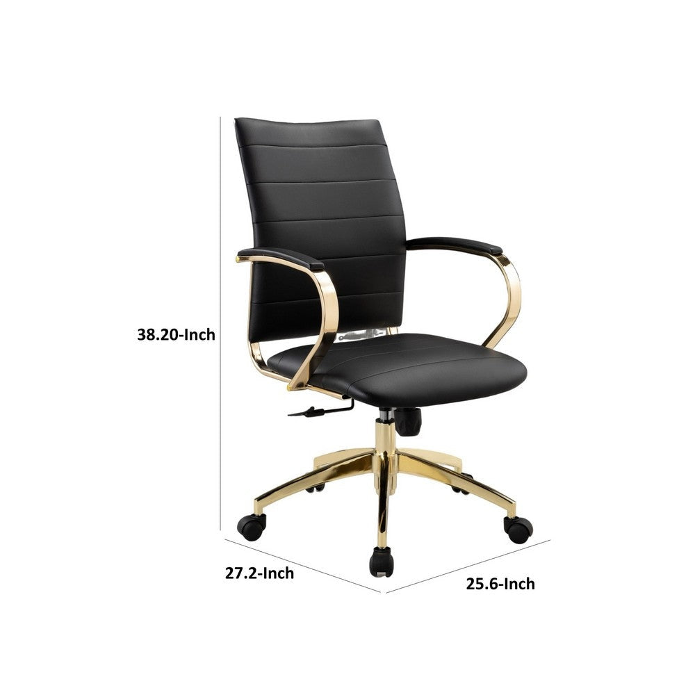 Zoha 27 Inch Adjustable Swivel Office Chair Black Faux Leather Gold Base By Casagear Home BM304679