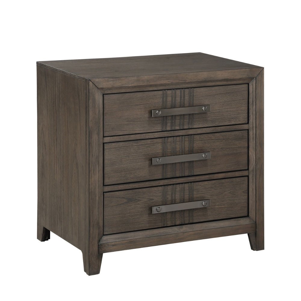 27 Inch Rustic Nightstand, 2 Drawers, Gray Metal Handles, Rich Brown Wood By Casagear Home