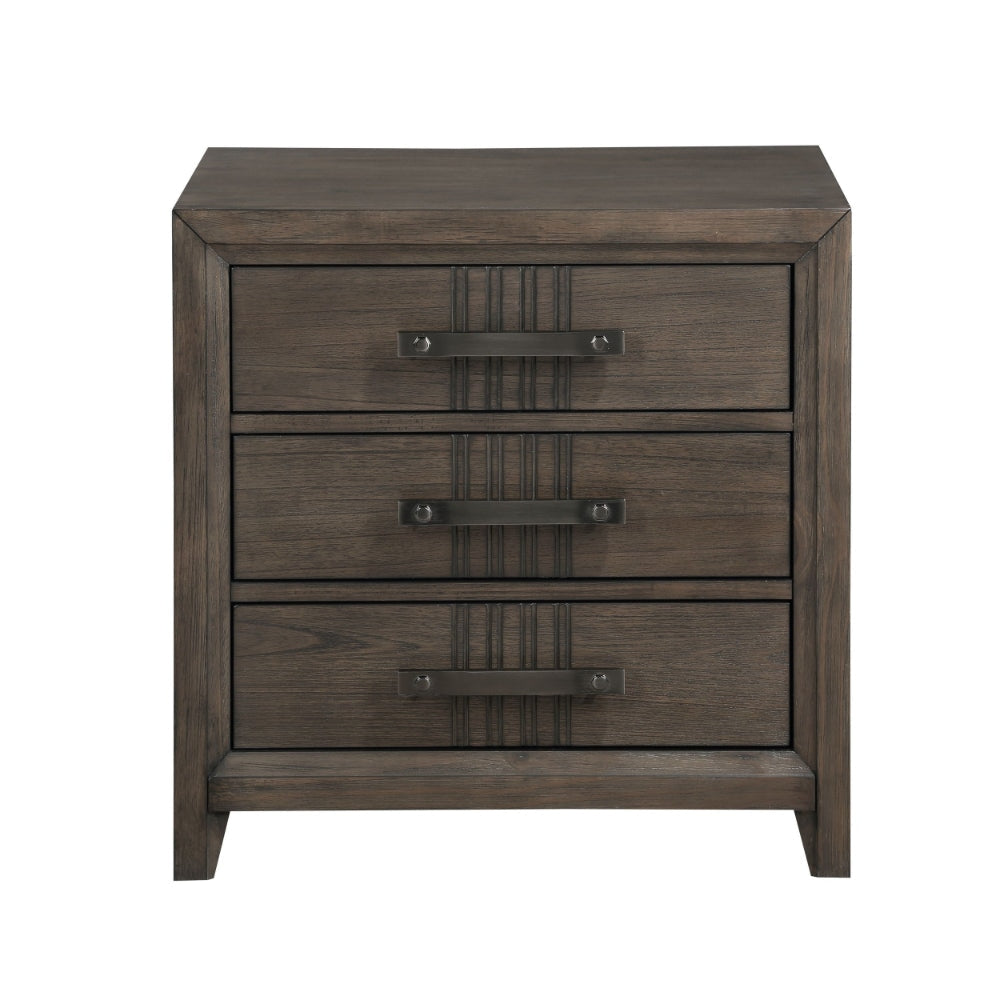 27 Inch Rustic Nightstand 2 Drawers Gray Metal Handles Rich Brown Wood By Casagear Home BM304797