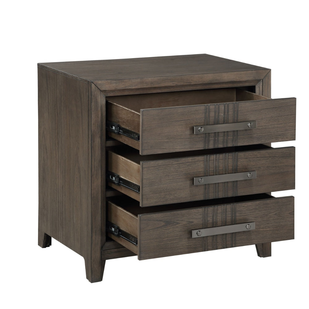 27 Inch Rustic Nightstand 2 Drawers Gray Metal Handles Rich Brown Wood By Casagear Home BM304797