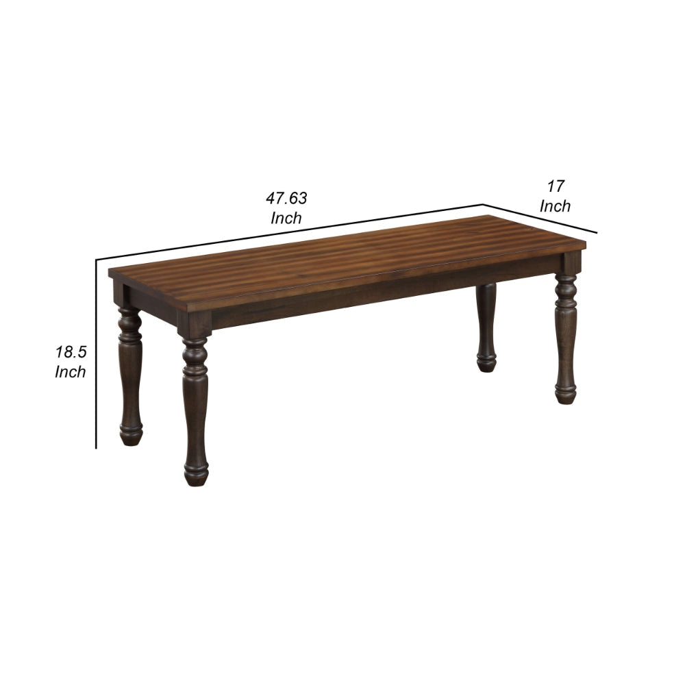 May 48 Inch Two Tone Dining Bench Turned Legs Rich Brown Wood Finish By Casagear Home BM304801