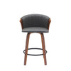 Oja 26 Inch Swivel Counter Stool Chair Gray Faux Leather Walnut Brown By Casagear Home BM304898