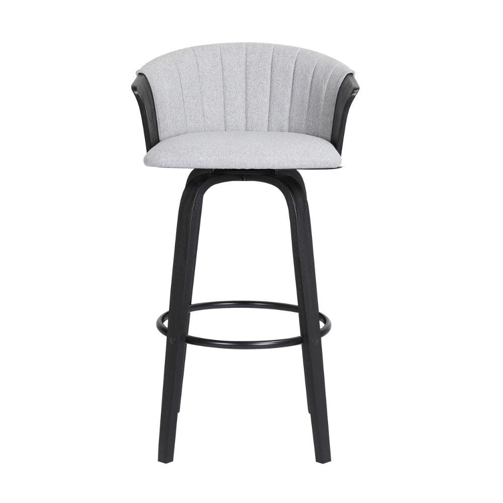 Oja 26 Inch Swivel Counter Stool Chair Light Gray Fabric Curved Black By Casagear Home BM304902