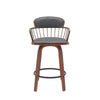 Wiz 26 Inch Counter Stool Chair Slatted Gray Faux Leather Walnut Brown By Casagear Home BM304931