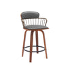 Wiz 26 Inch Counter Stool Chair, Slatted, Gray Faux Leather, Walnut Brown By Casagear Home