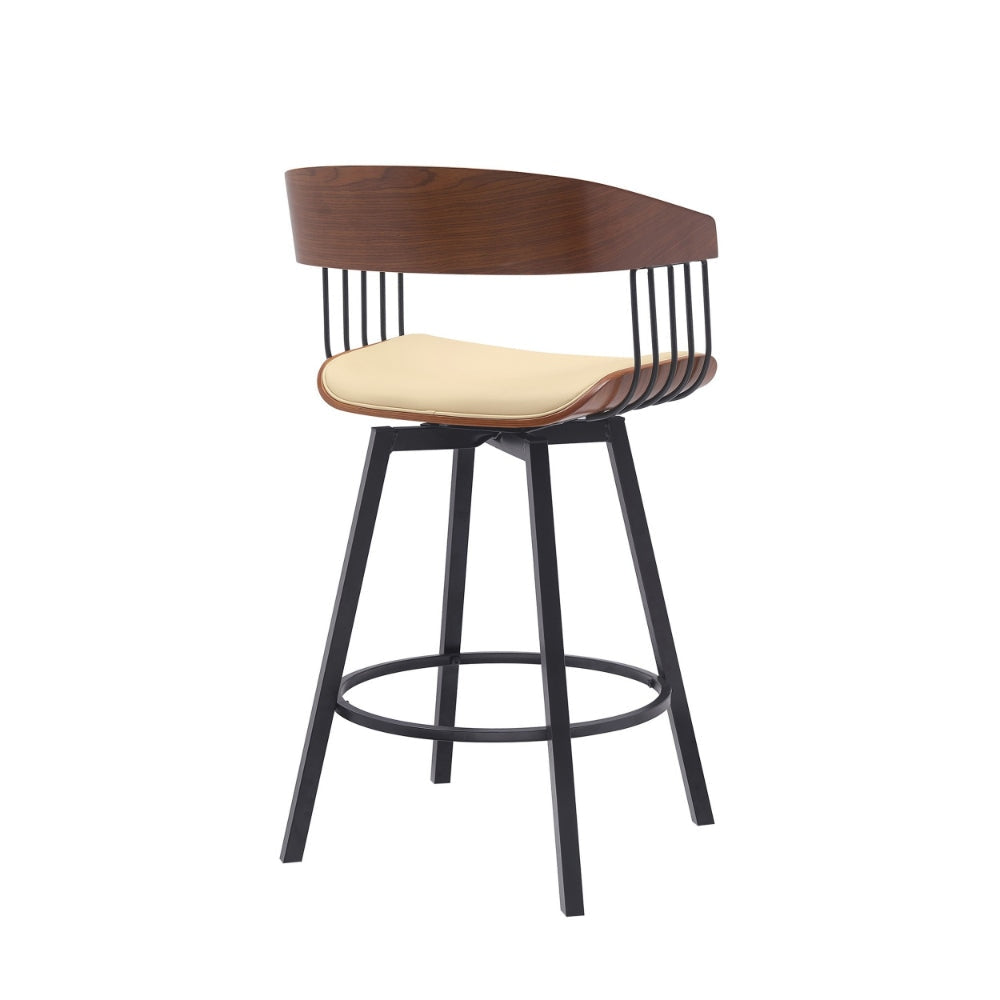 Vera 27 Inch Swivel Counter Stool Chair Brown Open Back Cream Faux Leather By Casagear Home BM304940