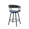 Vera 27 Inch Swivel Counter Stool Chair Black Open Back Soft Blue Fabric By Casagear Home BM304944