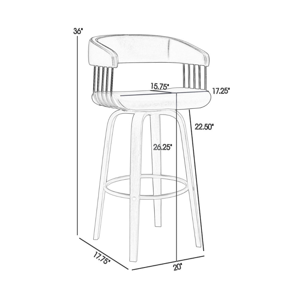 Maya 26 Inch Swivel Counter Chair Cream Faux Leather Bronze Walnut Brown By Casagear Home BM304960