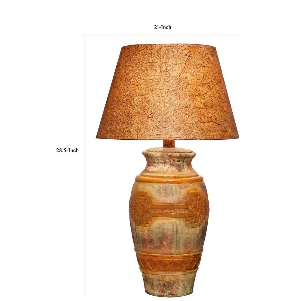 Riza 29 Inch Urn Table Lamp Carved Trellis Cut Rich Oak Brown Hydrocal By Casagear Home BM304989