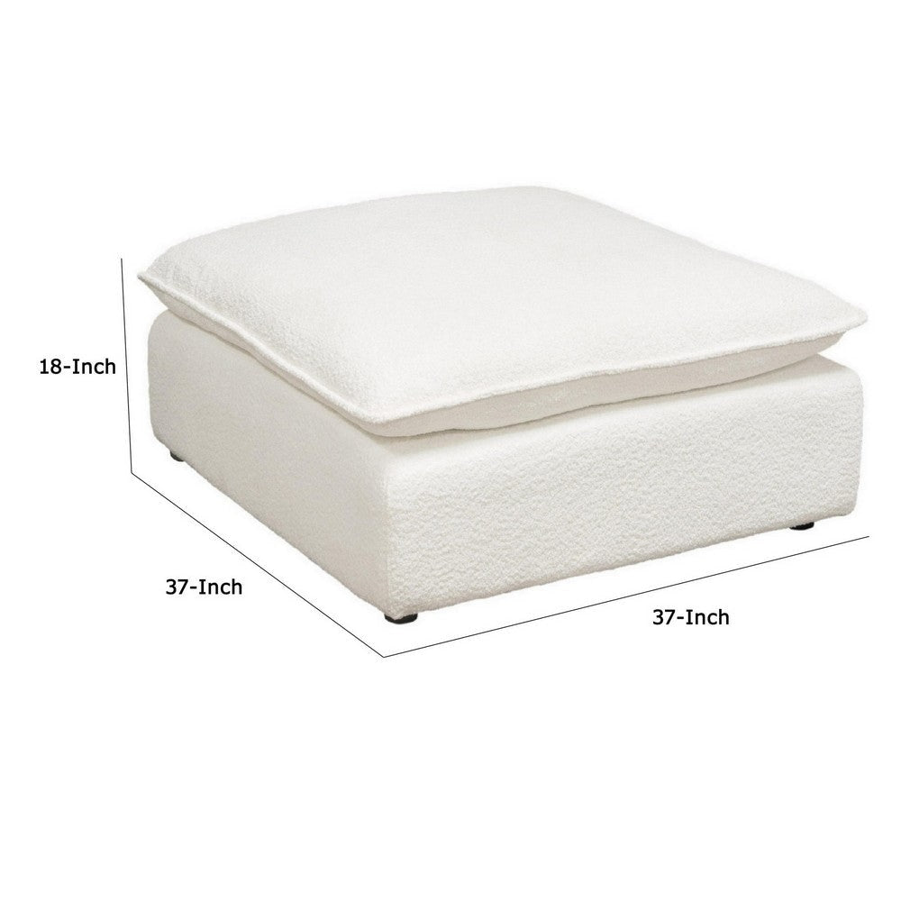 Agg 37 Inch Plush Ottoman Feather Down Seat White Faux Sheepskin By Casagear Home BM305047