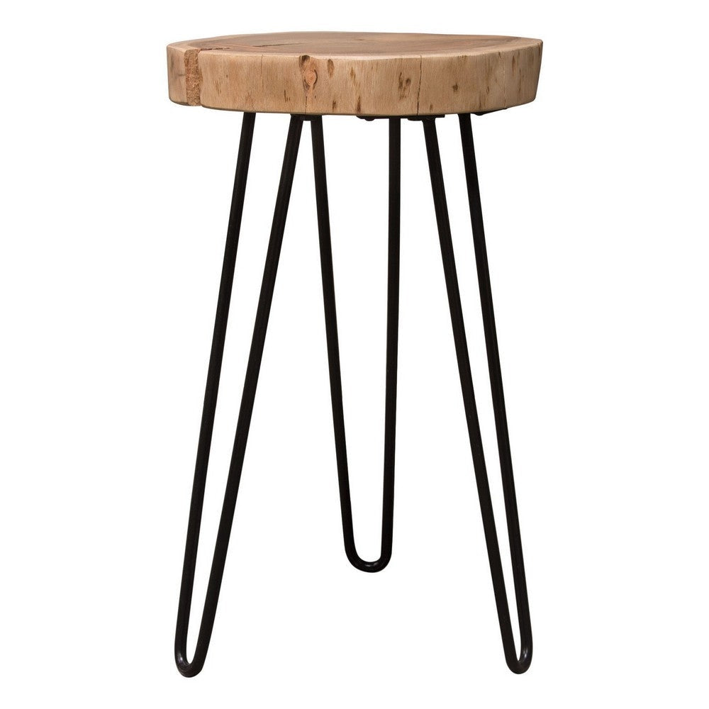 23 Inch Side End Table Hairpin Legs Natural Brown Acacia Wood Black Base By Casagear Home BM305050