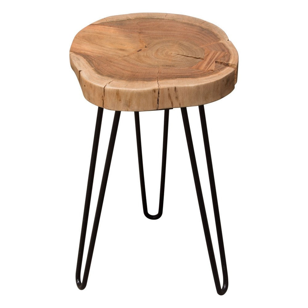 23 Inch Side End Table Hairpin Legs Natural Brown Acacia Wood Black Base By Casagear Home BM305050