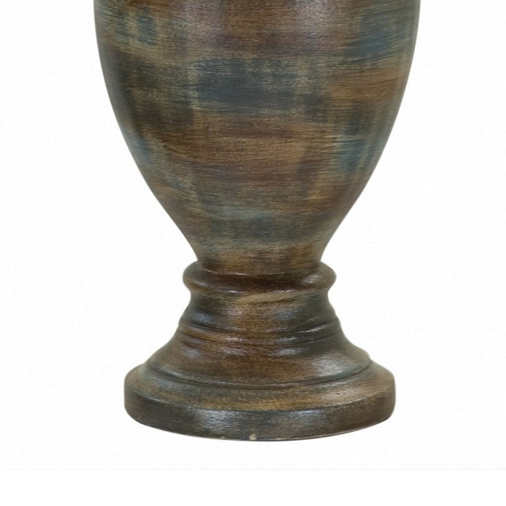 30 Inch Hydrocal Table Lamp Drum Shade Classic Urn Base Brown and Blue By Casagear Home BM305589