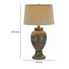 30 Inch Hydrocal Table Lamp Drum Shade Classic Urn Base Brown and Blue By Casagear Home BM305589