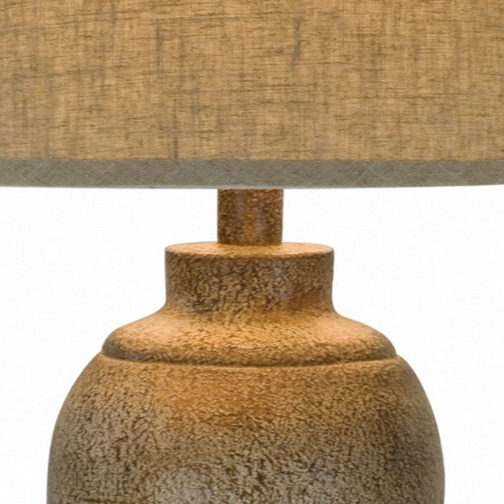 33 Inch Hydrocal Table Lamp Brown Drum Shade Textured Urn Shaped Base By Casagear Home BM305590