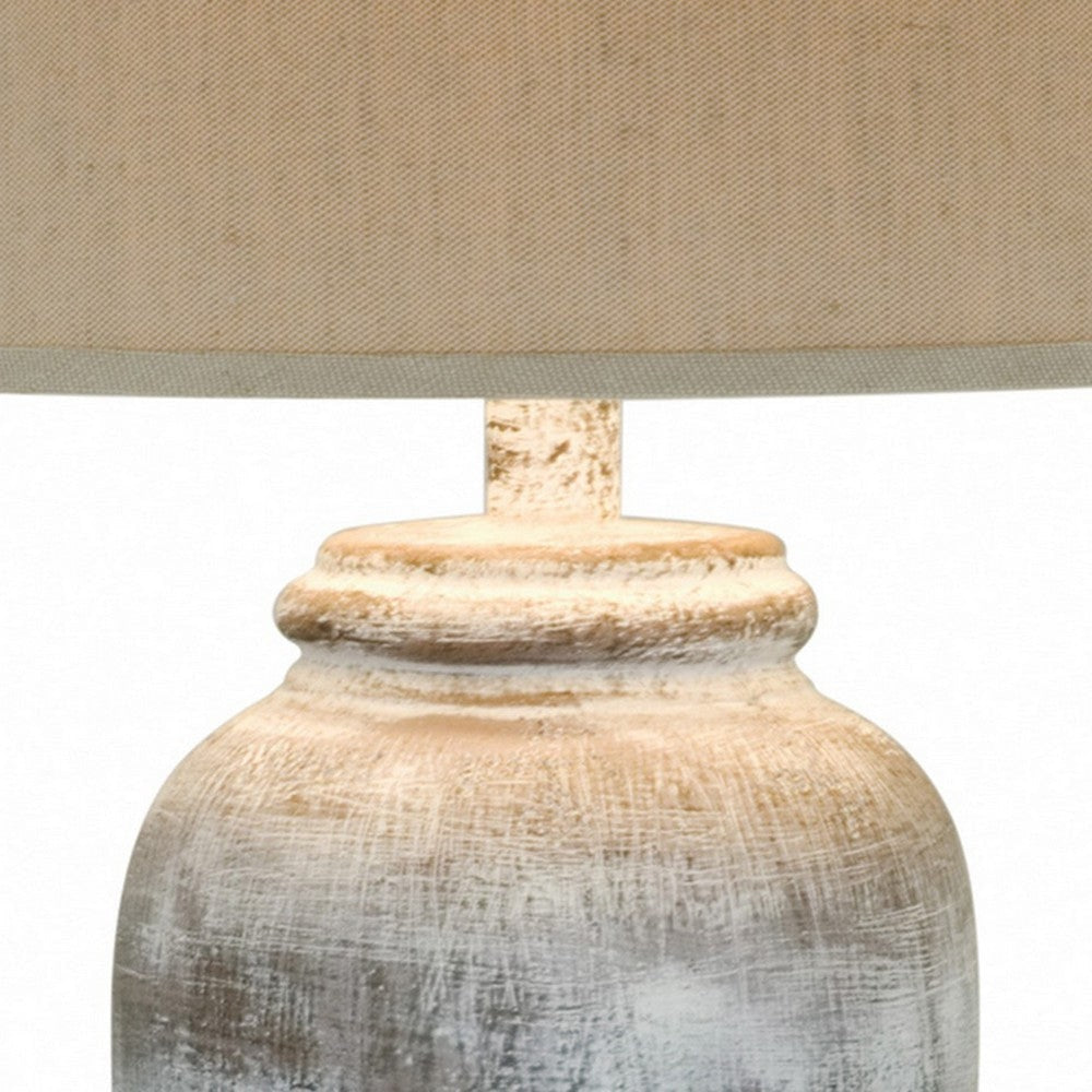 Leni 31 Inch Hydrocal Table Lamp Drum Shade Stone White Urn Shaped Base By Casagear Home BM305596