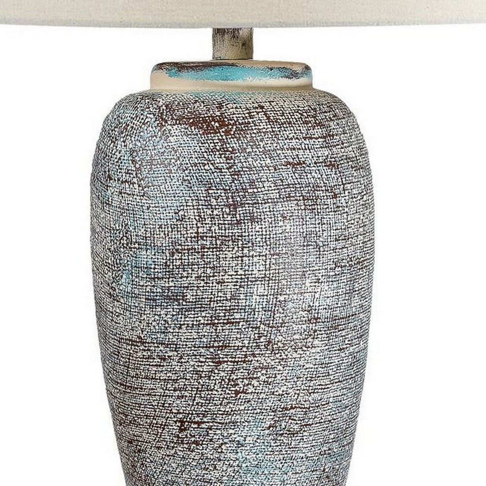 Alin 29 Inch Hydrocal Table Lamp Drum Shade Urn Shaped Base Misty Sky By Casagear Home BM305602