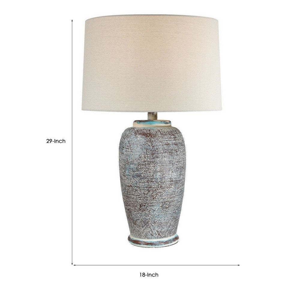 Alin 29 Inch Hydrocal Table Lamp Drum Shade Urn Shaped Base Misty Sky By Casagear Home BM305602