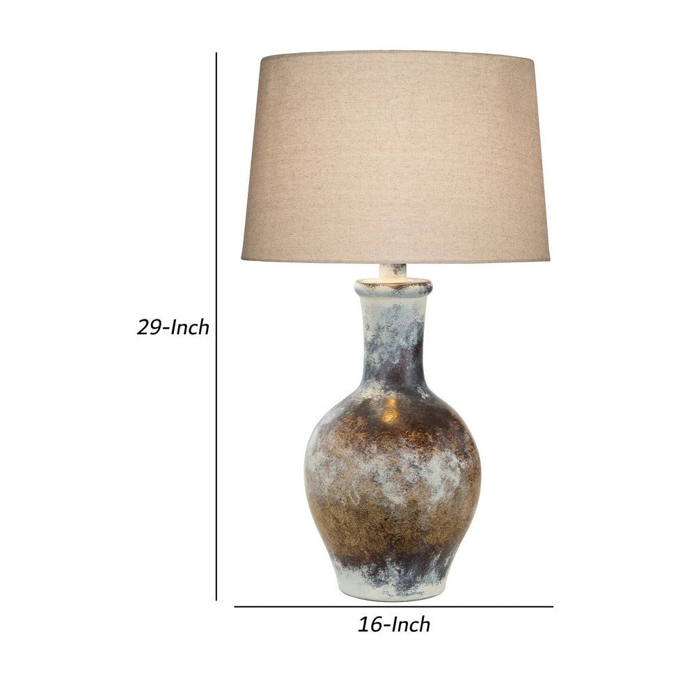 Aine 29 Inch Hydrocal Table Lamp Drum Shade Urn Shaped Base Multicolor By Casagear Home BM305605