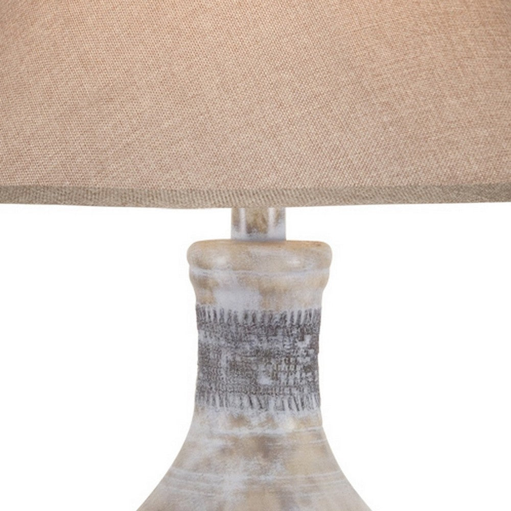 Niek 30 Inch Hydrocal Table Lamp Empire Shade Urn Base Oak White Finish By Casagear Home BM305619