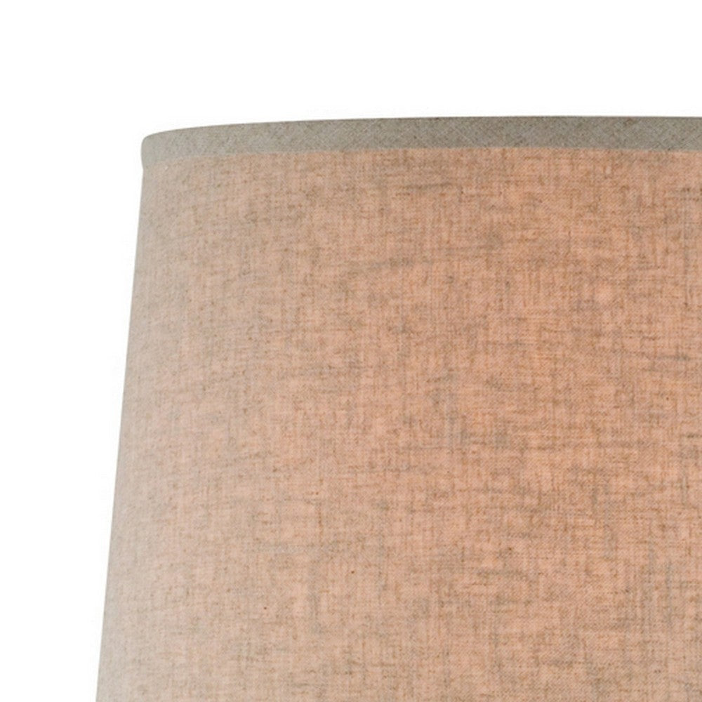 28 Inch Hydrocal Table Lamp Drum Shade Round Geometric Base Brown Cream By Casagear Home BM305621