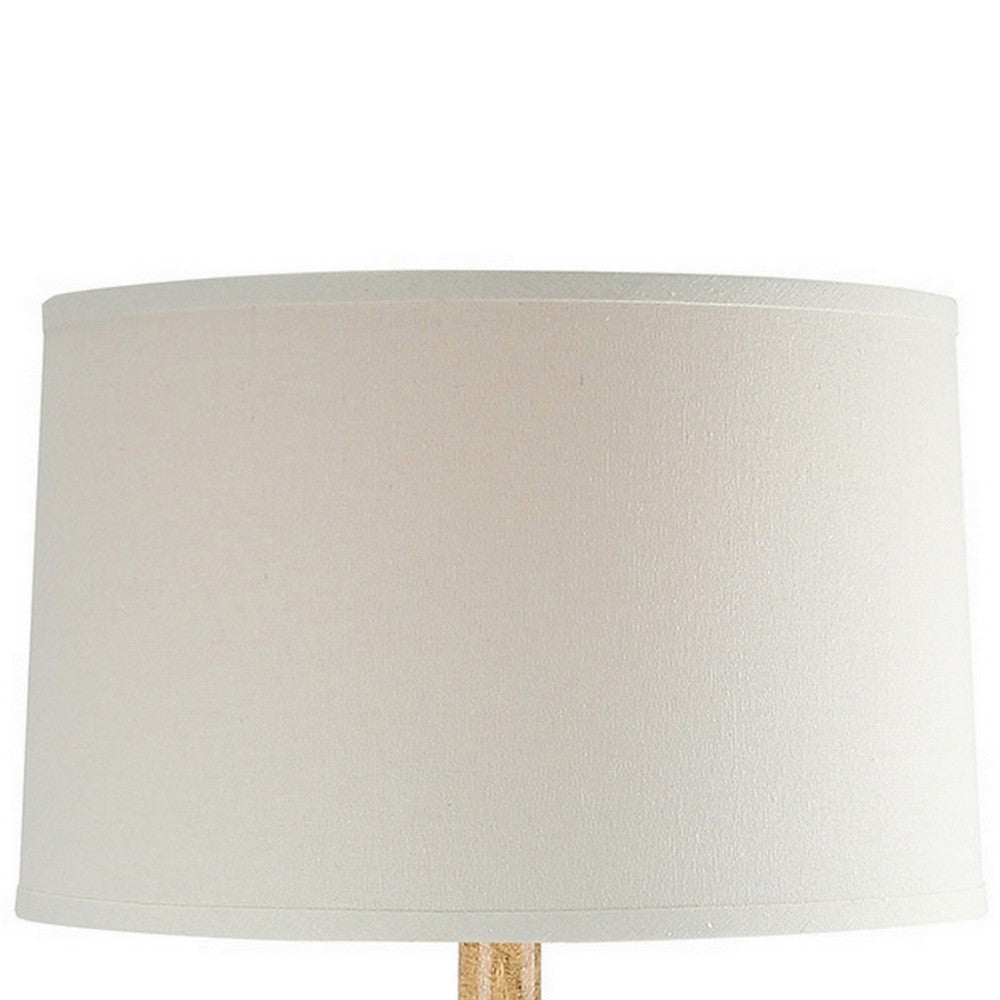 28 Inch Hydrocal Table Lamp Drum Shade Curved Geometric Base Brown By Casagear Home BM305628