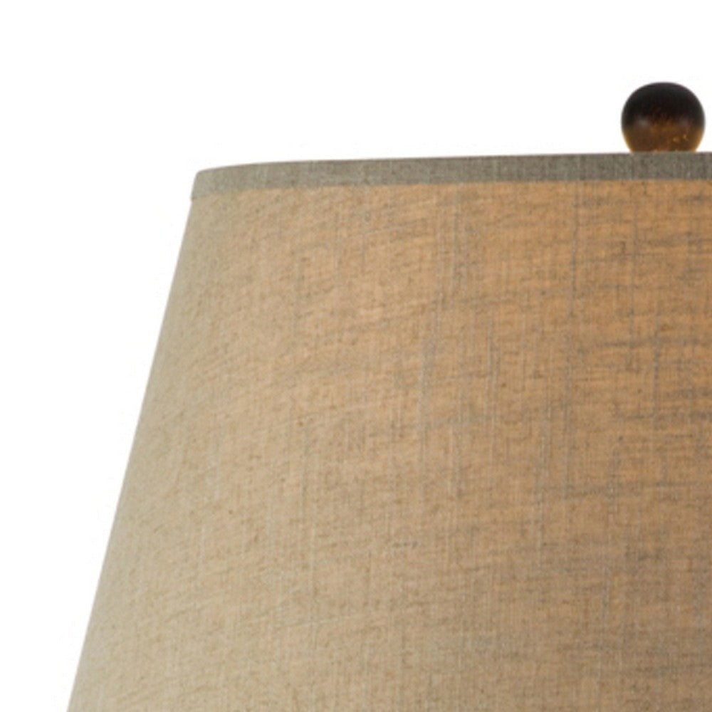 Reis 25 Inch Hydrocal Table Lamp Beige Empire Shade Round Base Brown By Casagear Home BM305631