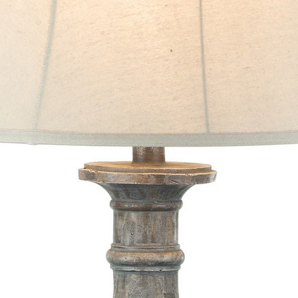 Slek 32 Inch Hydrocal Table Lamp Empire Shade Pillar Base Taupe Frost By Casagear Home BM305633