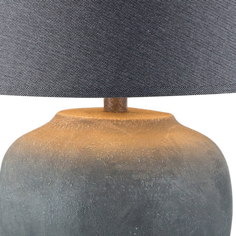 Buen 28 Inch Hydrocal Table Lamp Black Drum Shade Urn Base Gray Rust By Casagear Home BM305639