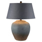 Buen 28 Inch Hydrocal Table Lamp, Black Drum Shade, Urn Base, Gray Rust By Casagear Home