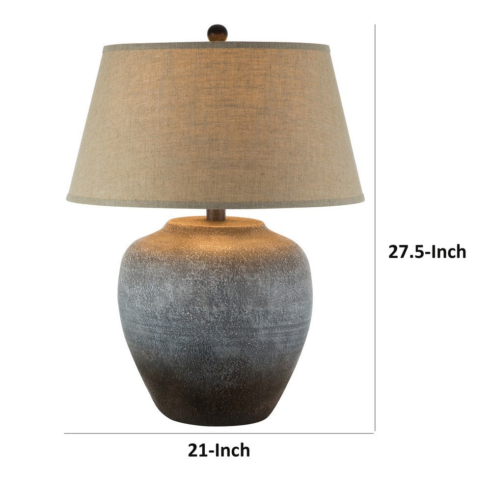 Buen 28 Inch Hydrocal Table Lamp Drum Shade Urn Base Gray Rust Frost By Casagear Home BM305640